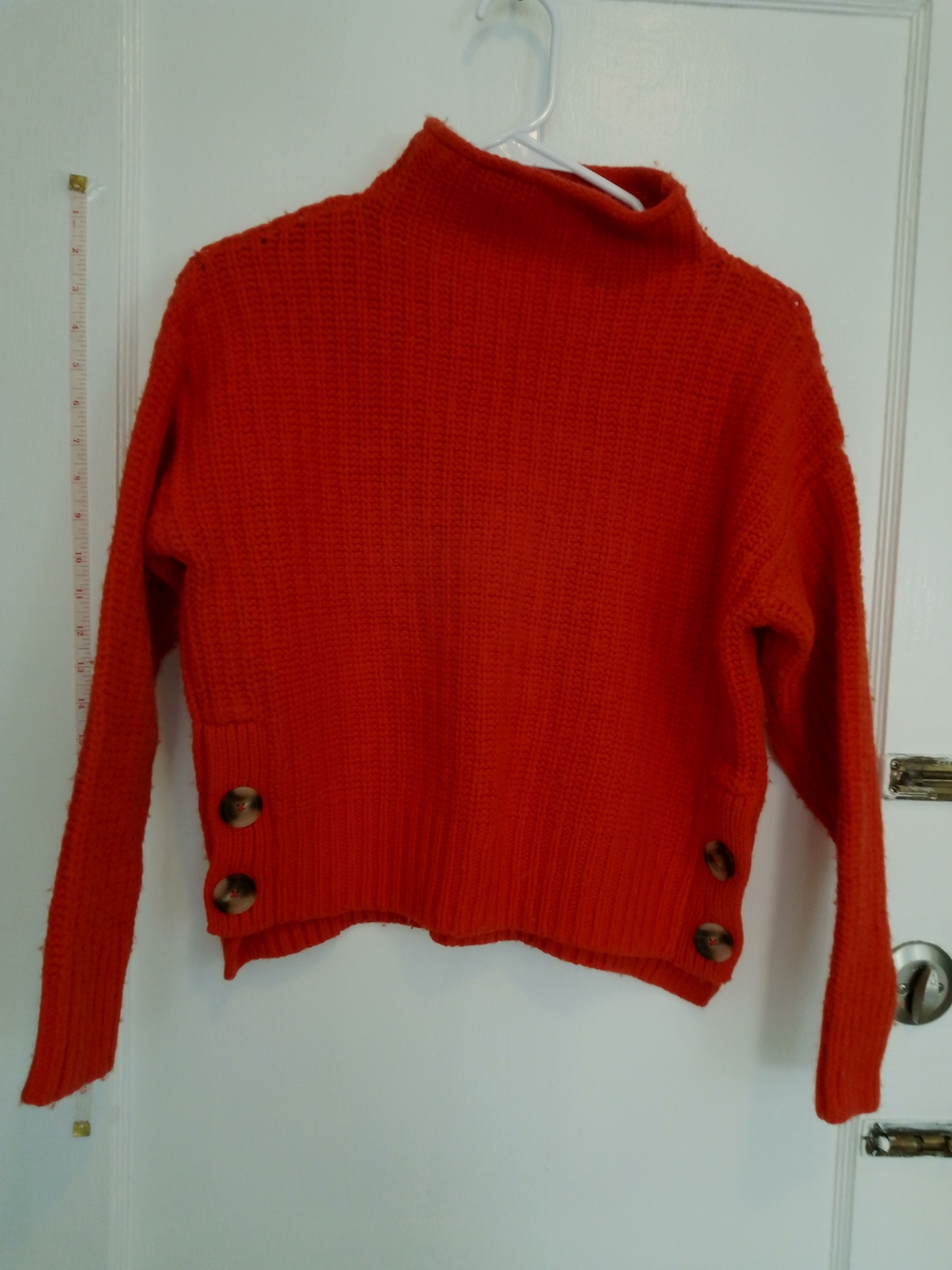 Madewell Orange Cropped Turtleneck Sweater with Button Details